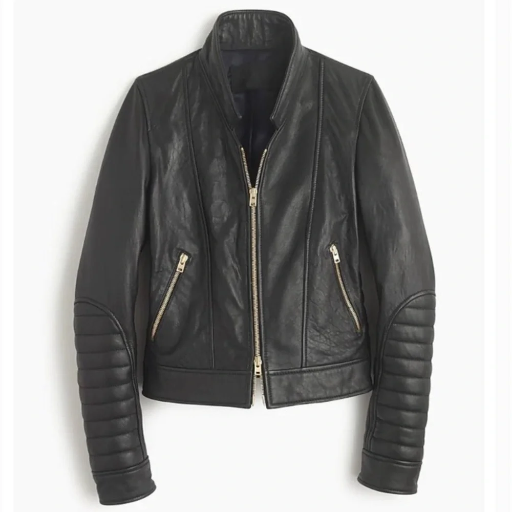 HTF, Rare J. Crew Collection Stand Collar Leather Moto / Biker Jacket